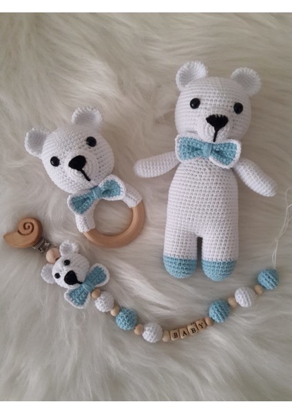 Sevimli Ayıcık Yeni Doğan Seti Amigurumi Organik Oyuncak