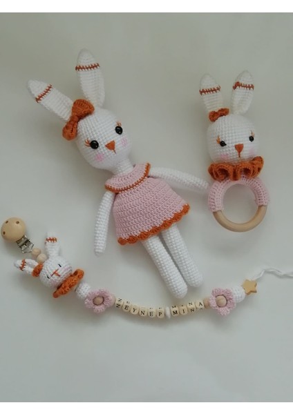 Sevimli Tavşan Uyku Arkadaşı Seti Amigurumi Organik Oyuncak