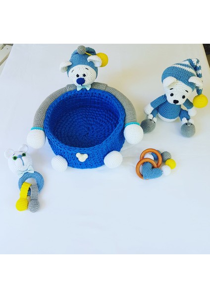 Ayıcıklı Penye Sepet Yeni Doğan Takımı Amigurumi Organik Oyun