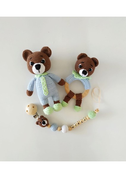 Pijamalı Ayıcık Yeni Doğan Takım Seti Amigurumi Organik Oyuncak
