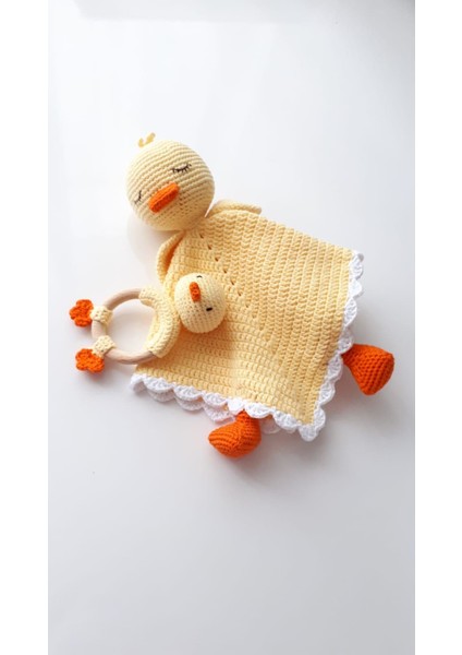 Ördek Uyku Arkadaşı ve Çıngırak Amigurumi Organik Oyuncak