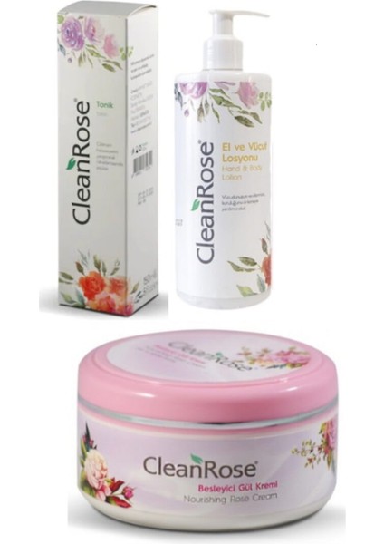Gül Özlü El ve Vücut Losyonu 400 ml + Tonik 150 Ml+Besleyici Gül Kremi 125 ml