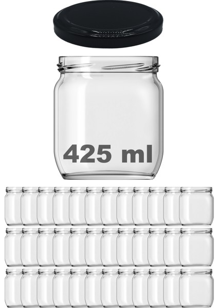 425 cc Kavanoz Metal Siyah Konserve Kapaklı 425 ml Şeffaf Cam Kavanoz 36 Adet