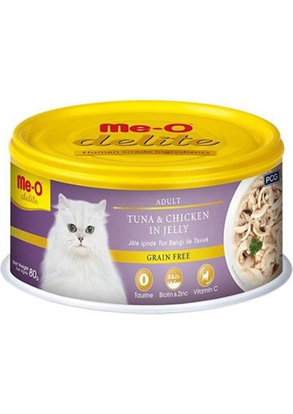 Me-O Meo Delite Tahılsız Jöle Içinde Ton Balıklı ve Tavuklu Yetişkin Kedi Konservesi 80 gr