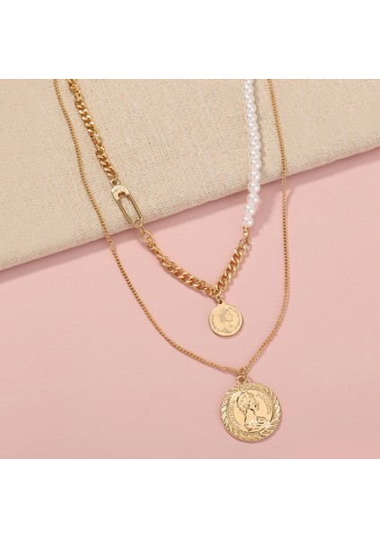2 Katmanlı Antik Para Gold Alloy Kadın Zincir Kolye EN28 modelleri