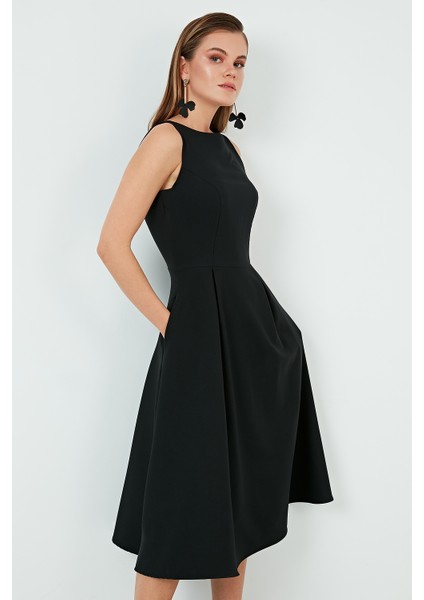 Bisiklet Yaka Cepli Pileli Midi Elbise Kadın Elbise 6051963 indirimleri