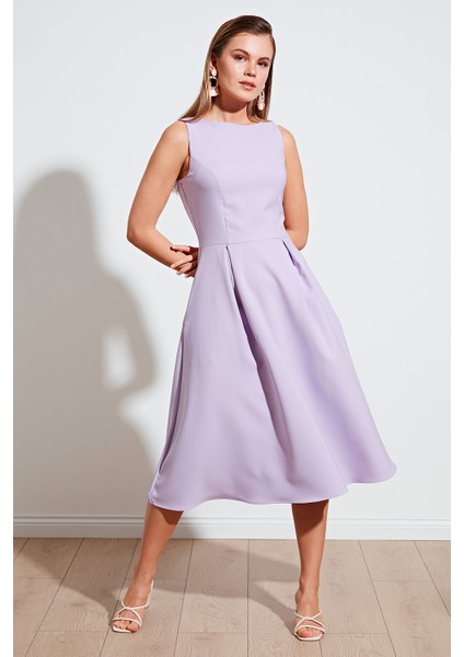 Bisiklet Yaka Cepli Pileli Midi Elbise Kadın Elbise 6051963 fiyatları