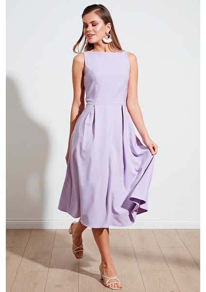 Bisiklet Yaka Cepli Pileli Midi Elbise Kadın Elbise 6051963 modelleri