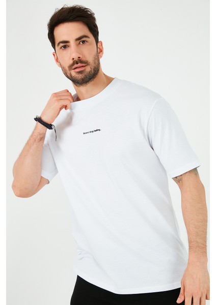 Oversize Yazı Baskılı Bisiklet Yaka % 100 Pamuk T Shirt Erkek T Shirt 5721020
