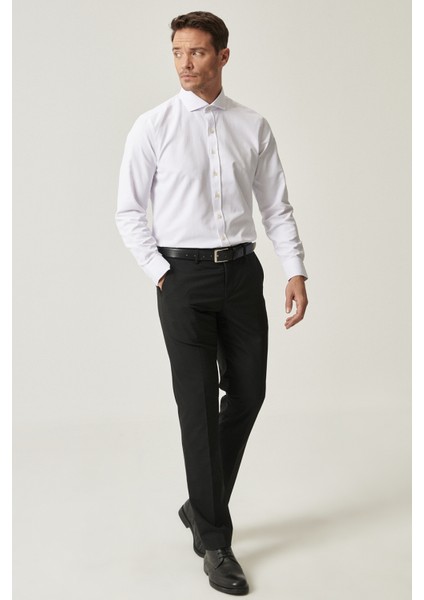 AC&Co / Altınyıldız Classics Erkek Siyah Regular Fit Normal Kesim Yan Cepli Esnek Klasik Pantolon
