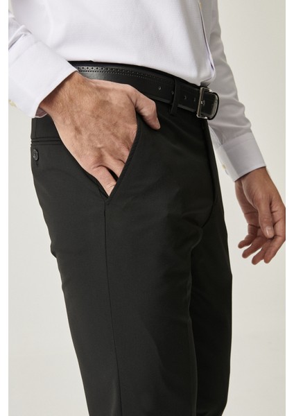 AC&Co / Altınyıldız Classics Erkek Siyah Regular Fit Normal Kesim Yan Cepli Esnek Klasik Pantolon