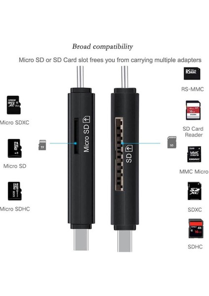Type C / Micro USB / USB Çoklu Kart Okuyucu - Otg Çevirici Siyah modelleri