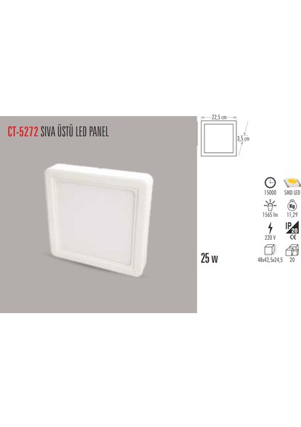 Ct 5272 25W Alm. S.Ü Led Armatür Kare (Beyaz) fiyatları