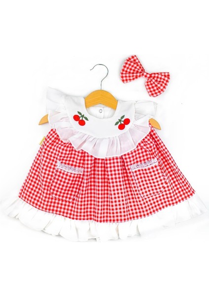 Kız Bebek Çocuk Pötikareli Saç Bantlı Elbise (Kırmızı)