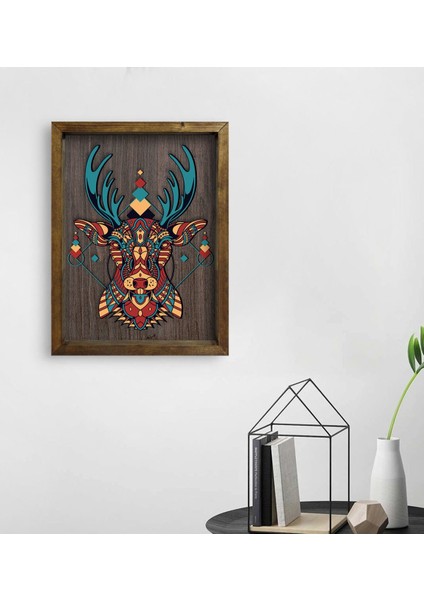 Gift Geyik Tasarımlı Doğal Masif Ahşap Çerçeveli Tablo 45X65CM-1
