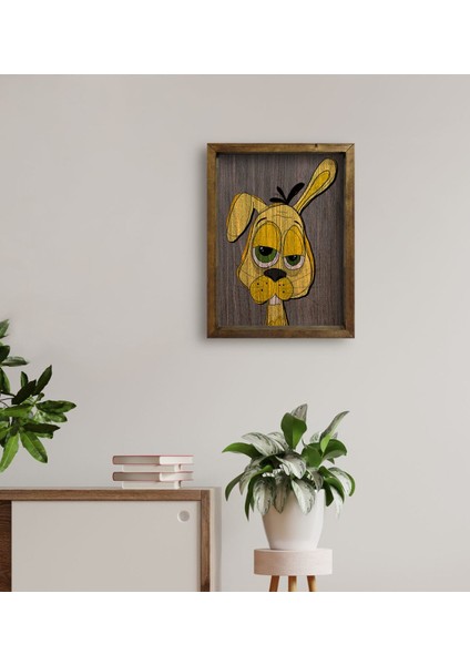 Gift Drunken Rabbit - Yellow Tasarımlı Doğal Masif Ahşap Çerçeveli Tablo 45X65CM-1 fırsatları