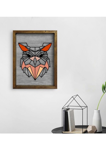 Gift Baykuş Tasarımlı Doğal Masif Ahşap Çerçeveli Tablo 45X65CM-1