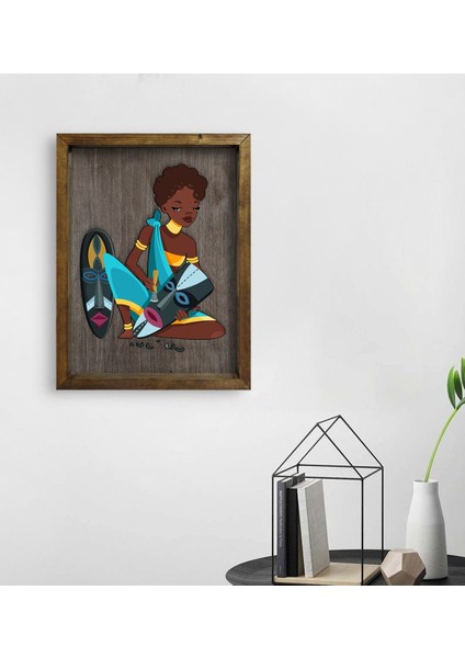 Gift African Woman Tasarımlı Doğal Masif Ahşap Çerçeveli Tablo 45X65CM-5