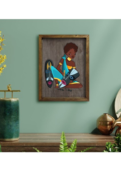 Gift African Woman Tasarımlı Doğal Masif Ahşap Çerçeveli Tablo 45X65CM-5 fiyatları