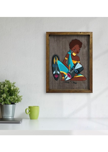Gift African Woman Tasarımlı Doğal Masif Ahşap Çerçeveli Tablo 45X65CM-5 modelleri
