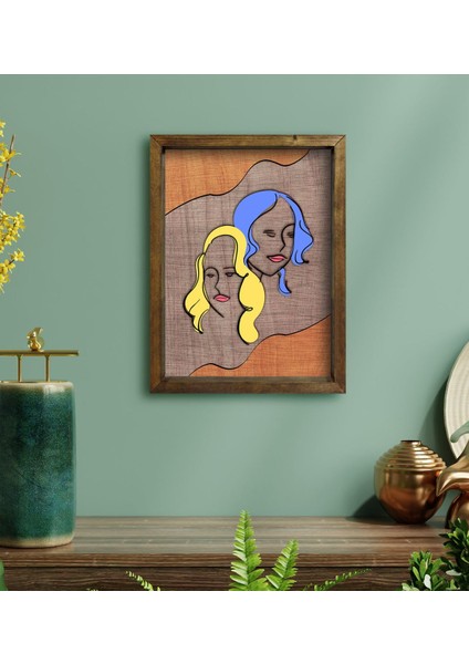 Gift Woman Line Tasarımlı Doğal Masif Ahşap Çerçeveli Tablo-2