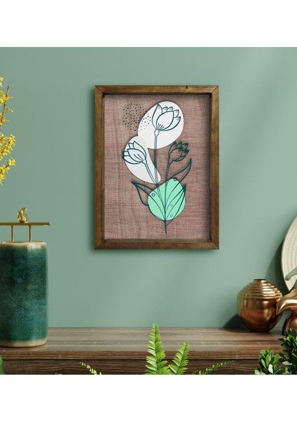 Gift Minimal Çiçekler Tasarımlı Doğal Masif Ahşap Çerçeveli Tablo-2