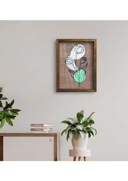Gift Minimal Çiçekler Tasarımlı Doğal Masif Ahşap Çerçeveli Tablo-2 fırsatları