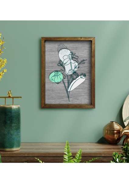 Gift Minimal Çiçekler Tasarımlı Doğal Masif Ahşap Çerçeveli Tablo-3