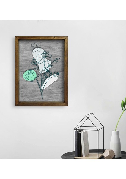 Gift Minimal Çiçekler Tasarımlı Doğal Masif Ahşap Çerçeveli Tablo-3