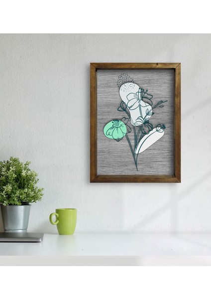 Gift Minimal Çiçekler Tasarımlı Doğal Masif Ahşap Çerçeveli Tablo-3
