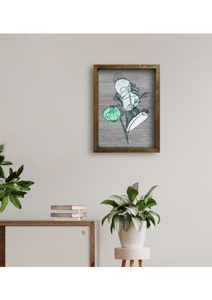 Gift Minimal Çiçekler Tasarımlı Doğal Masif Ahşap Çerçeveli Tablo-3