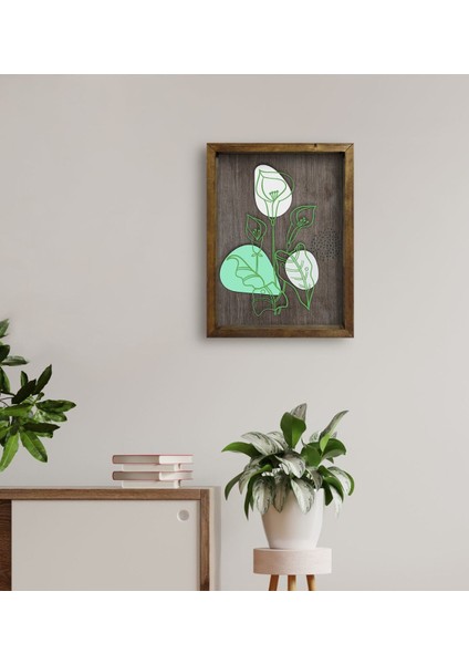 Gift Minimal Çiçekler Tasarımlı Doğal Masif Ahşap Çerçeveli Tablo-1 fırsatları