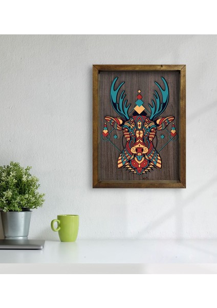 Gift Geyik Tasarımlı Doğal Masif Ahşap Çerçeveli Tablo-1