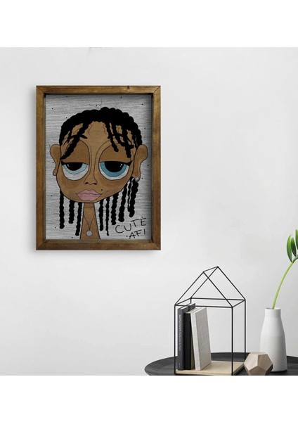 Gift The Lazy People Collection Cute Girl Tasarımlı Doğal Masif Ahşap Çerçeveli Tablo 45X65CM-1
