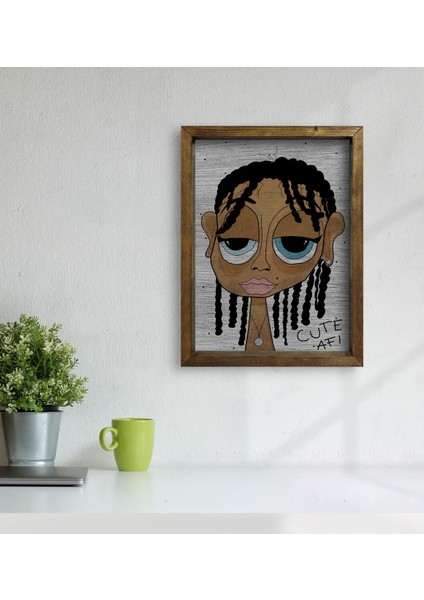 Gift The Lazy People Collection Cute Girl Tasarımlı Doğal Masif Ahşap Çerçeveli Tablo 45X65CM-1 modelleri