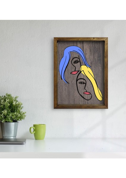 Gift Woman Line Tasarımlı Doğal Masif Ahşap Çerçeveli Tablo 45X65CM-1