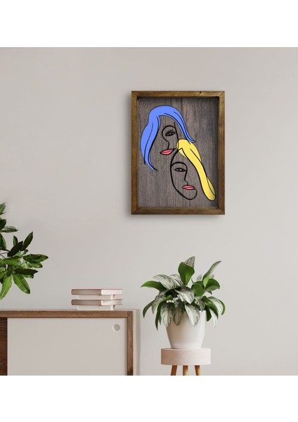 Gift Woman Line Tasarımlı Doğal Masif Ahşap Çerçeveli Tablo 45X65CM-1