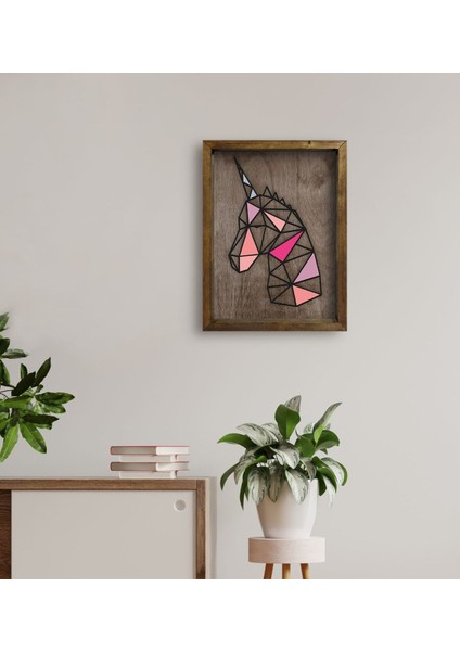 Gift Unicorn Tasarımlı Doğal Masif Ahşap Çerçeveli Tablo 45X65CM-1