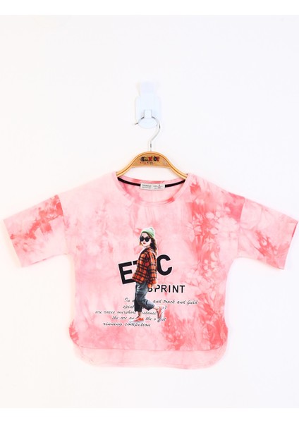 Ghada Büyük Beden Pudra Mıcky Fare Baskılı Taşlı Kadın T-Shirt