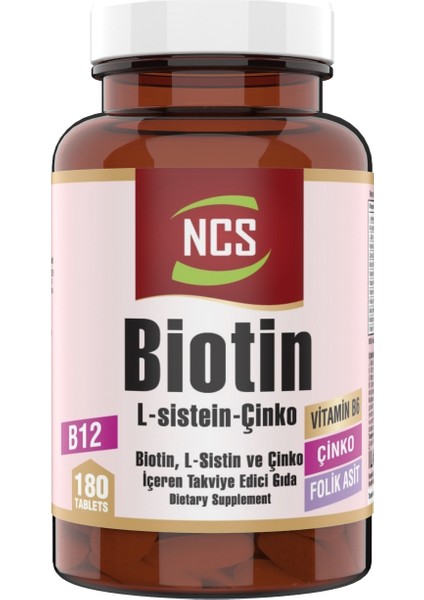 Biotin 180 Tablet L Sistein Çinko Vitamin B12