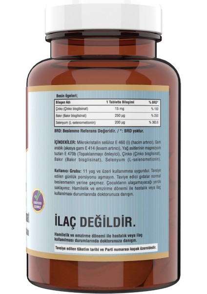 Çinko Bisglisinat & Bakır Selenium 60 Tablet