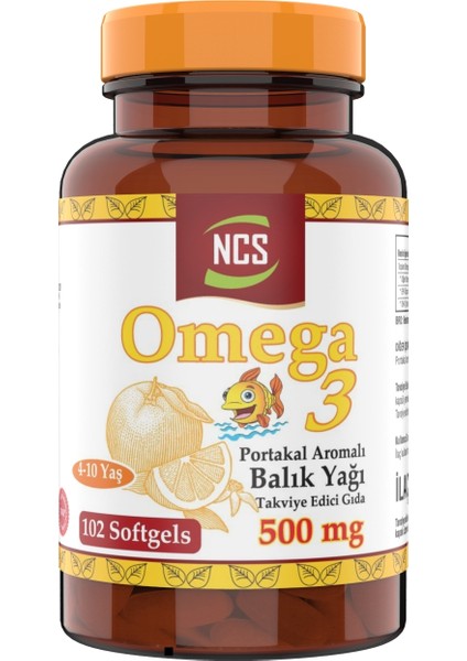 Omega 3 Portakal Aromalı Çocuklar Için Balık Yağı 102 Softgel