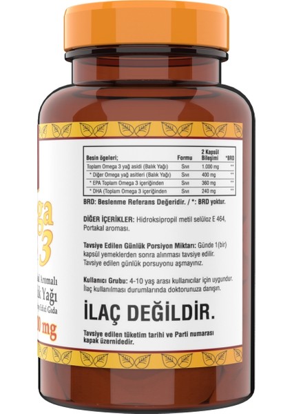 Omega 3 Portakal Aromalı Çocuklar Için Balık Yağı 102 2 x Kutu fiyatları