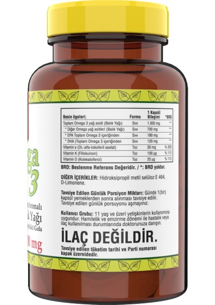 Omega 3 Limon Aromalı Balık Yağı 1000MG 3 Kutu
