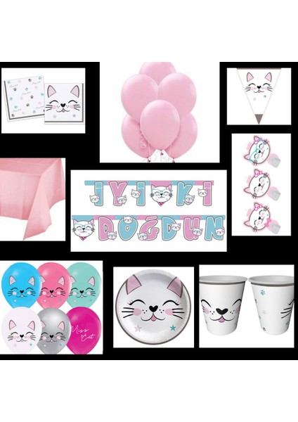 Kedicikler Teması 8 Kişilik Parti Seti