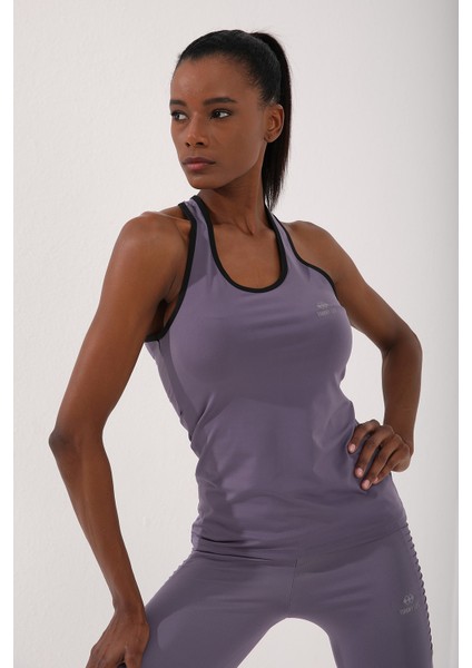 Eflatun Kadın Çapraz Askılı Kolsuz Standart Kalıp Spor ATLET-97094