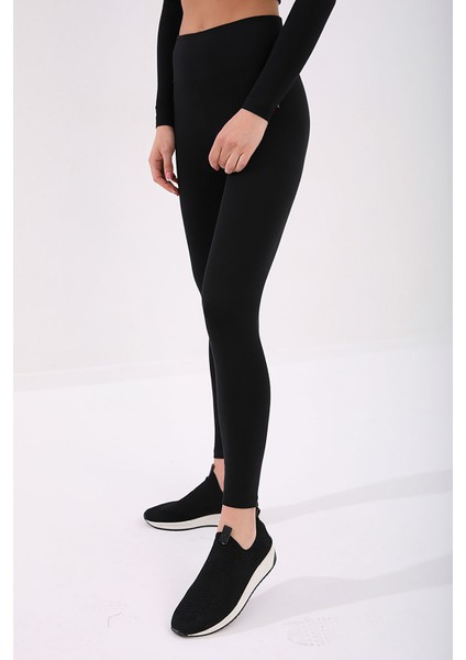 Siyah Kadın Yüksek Bel Slim Fit Dar Paça Tayt-94011