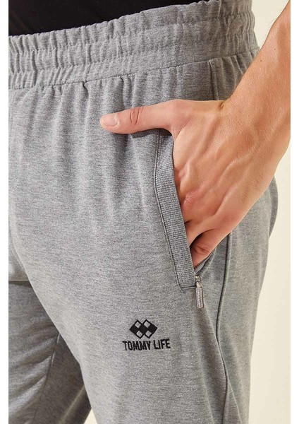 Gri Melanj Erkek Fermuar Cepli Dar Kesim Jogger Eşofman ALT-84343