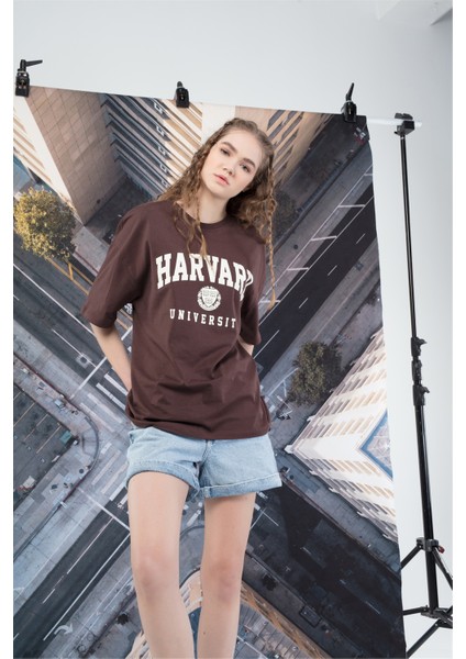 Unisex Harvard Tshirt Kahverengi