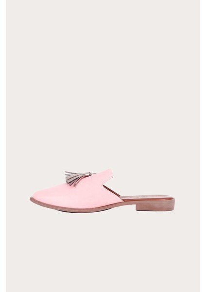 Pudra Vizon Deri Kadın Düz Terlik modelleri